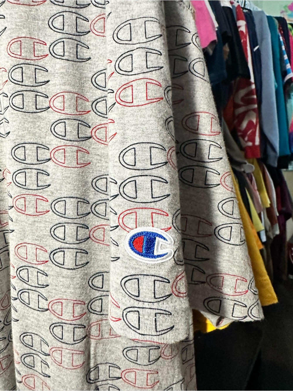 Champion Men's All-Over Print Logo T-Shirt Gray - Picture 3 of 6